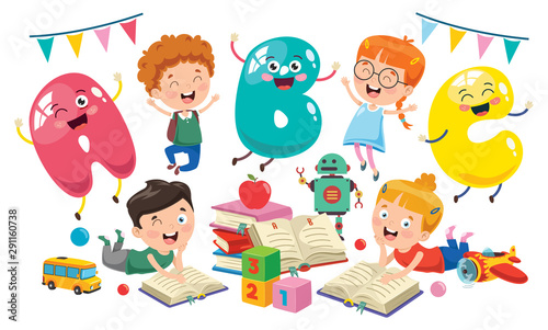 Little Students Studying And Reading