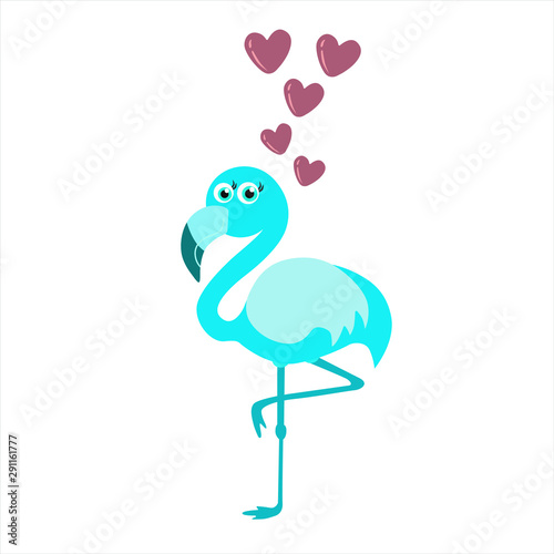 Pink cute, blue, flamingo, vector illustration