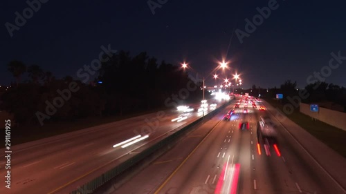 Interstate 95 at 48th Street in Deerfield Beach, Florida at Night with Cars Creating Short Streaks in a Slow Shutter-Speed Time-Lapse