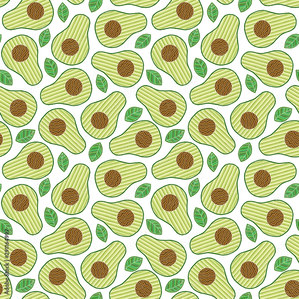 Hand drawn cartoon avocado seamless pattern Hand drawn cartoon avocado seamless pattern
