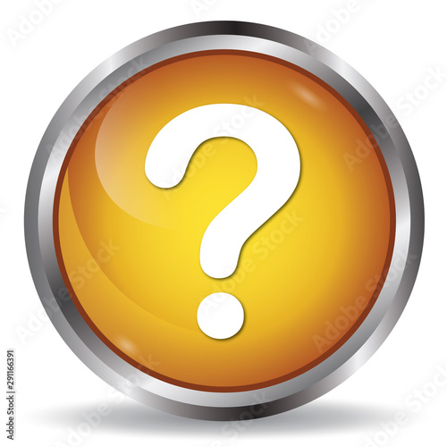 Question mark icon orange glossy round button