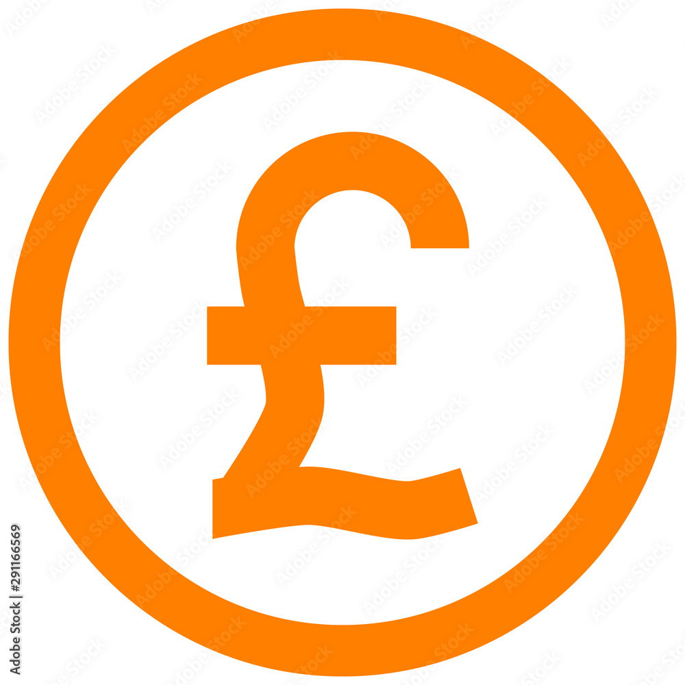 Pound currency sign symbol - orange simple inside of circle, isolated - vector Pound currency sign symbol - orange simple inside of circle, isolated - vector