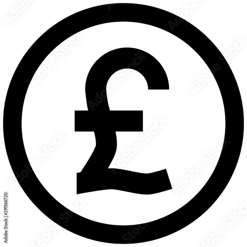Pound currency sign symbol - black simple inside of circle, isolated - vector