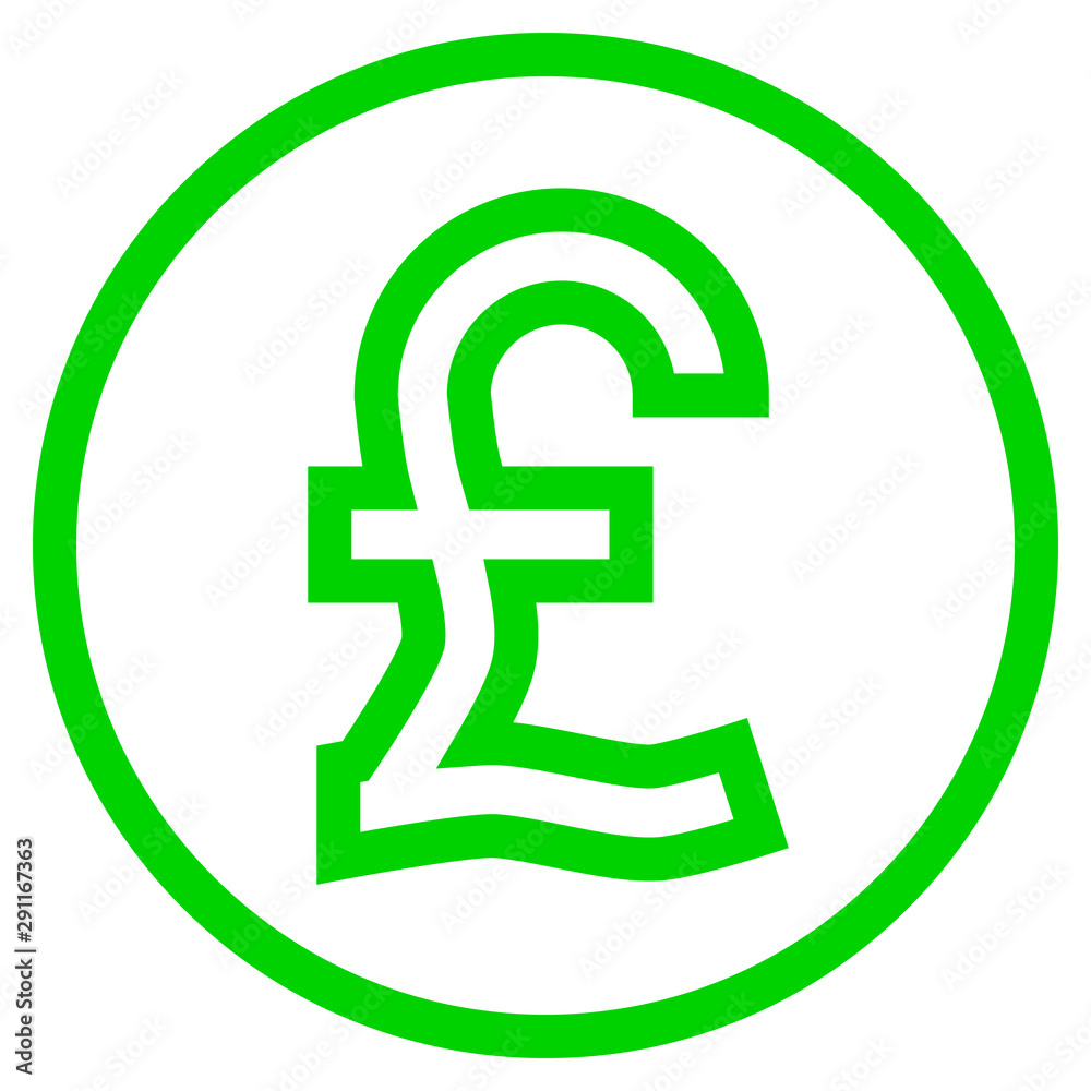 Pound currency sign symbol - green simple outline inside of circle, isolated - vector Pound currency sign symbol - green simple outline inside of circle, isolated - vector