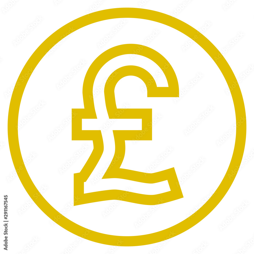 Pound currency sign symbol - golden simple outline inside of circle, isolated - vector Pound currency sign symbol - golden simple outline inside of circle, isolated - vector