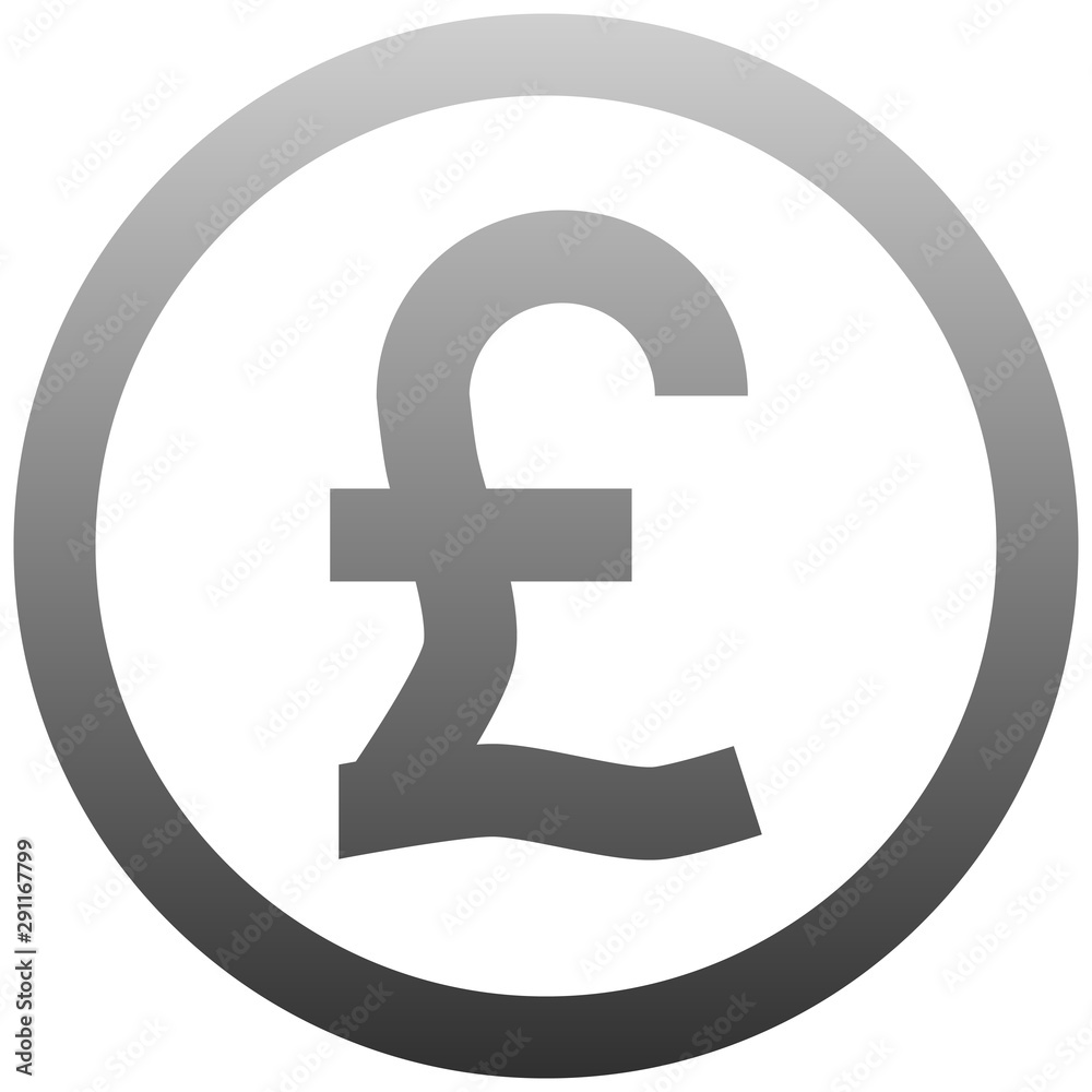 Pound currency sign symbol - gray-silver-metal simple gradient inside of circle, isolated - vector Pound currency sign symbol - gray-silver-metal simple gradient inside of circle, isolated - vector