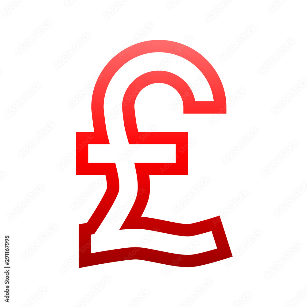 Pound currency sign symbol - red simple gradient outline, isolated - vector Pound currency sign symbol - red simple gradient outline, isolated - vector