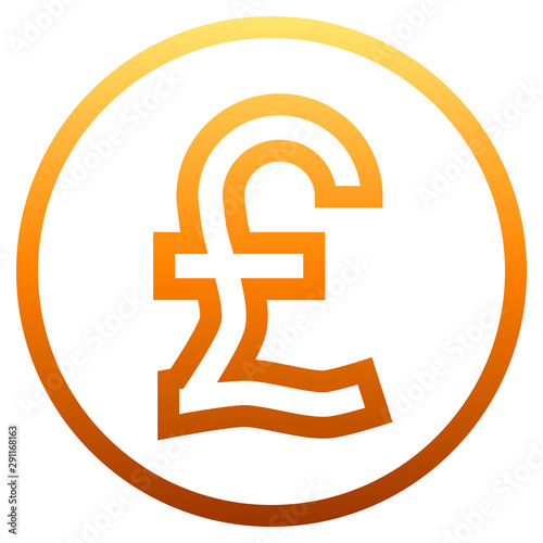 Pound currency sign symbol - orange simple gradient outline inside of circle, isolated - vector