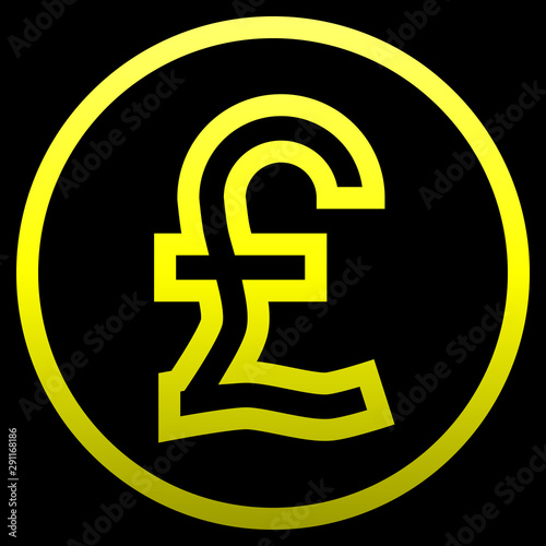 Pound currency sign symbol - yellow simple gradient outline inside of circle, isolated - vector