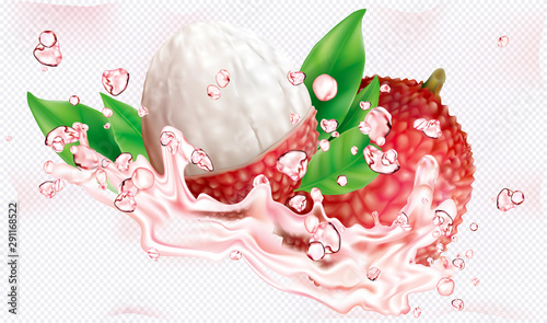 Lychee fruits into splashes of juices