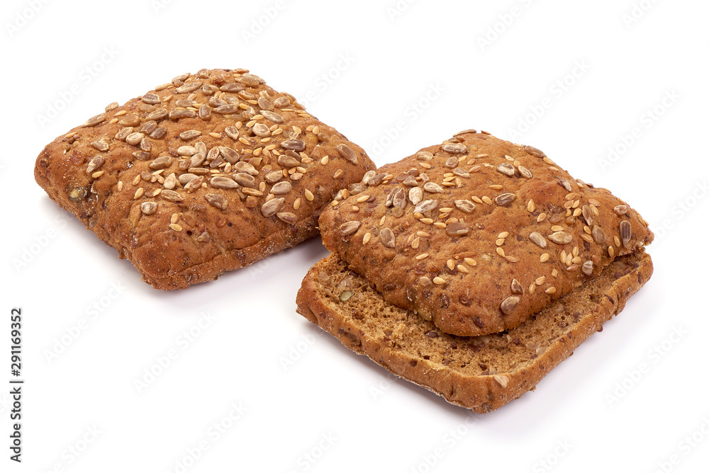 Whole grain rye bread slices, Healthy nutrition, bio organic food, isolated on white background Whole grain rye bread slices, Healthy nutrition, bio organic food, isolated on white background