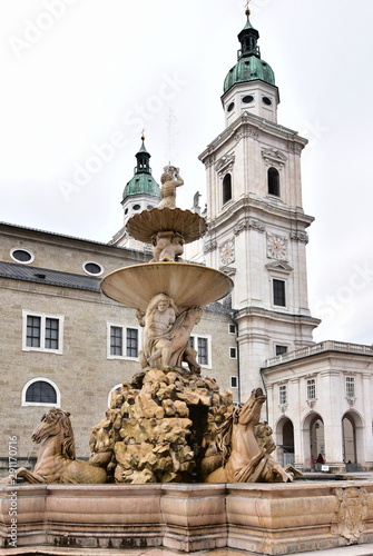 Salzbur Austria- Residenz Fountain  German Residenzbrunnen   built between 1656 to 1661