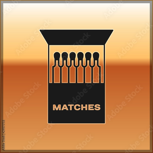 Black Open matchbox and matches icon isolated on gold background. Vector Illustration