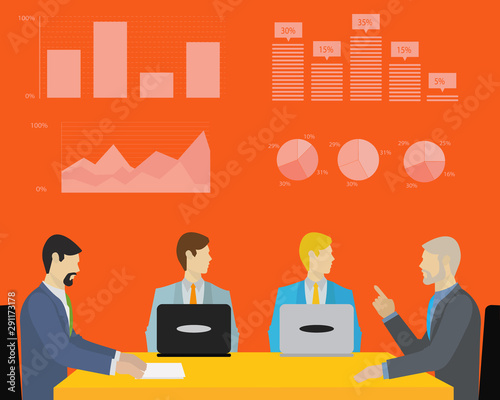Business meeting with analytic graphs and charts