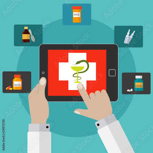 Online pharmacy, medicine app vector concept