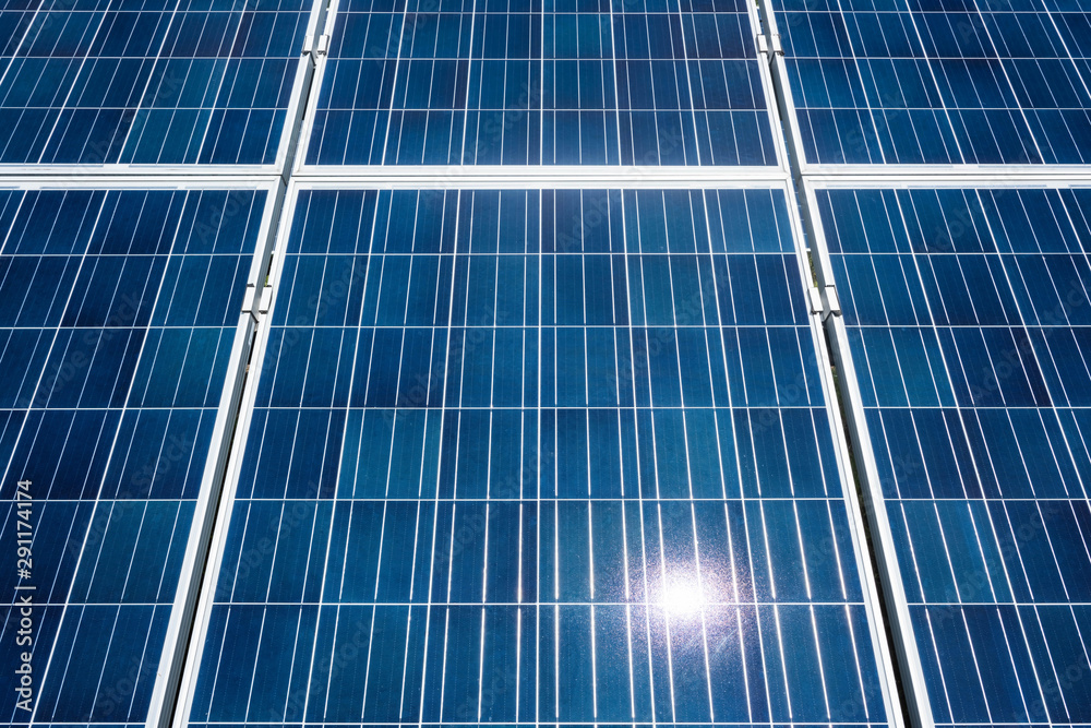 blue solar energy batteries with copy space outside blue solar energy batteries with copy space outside