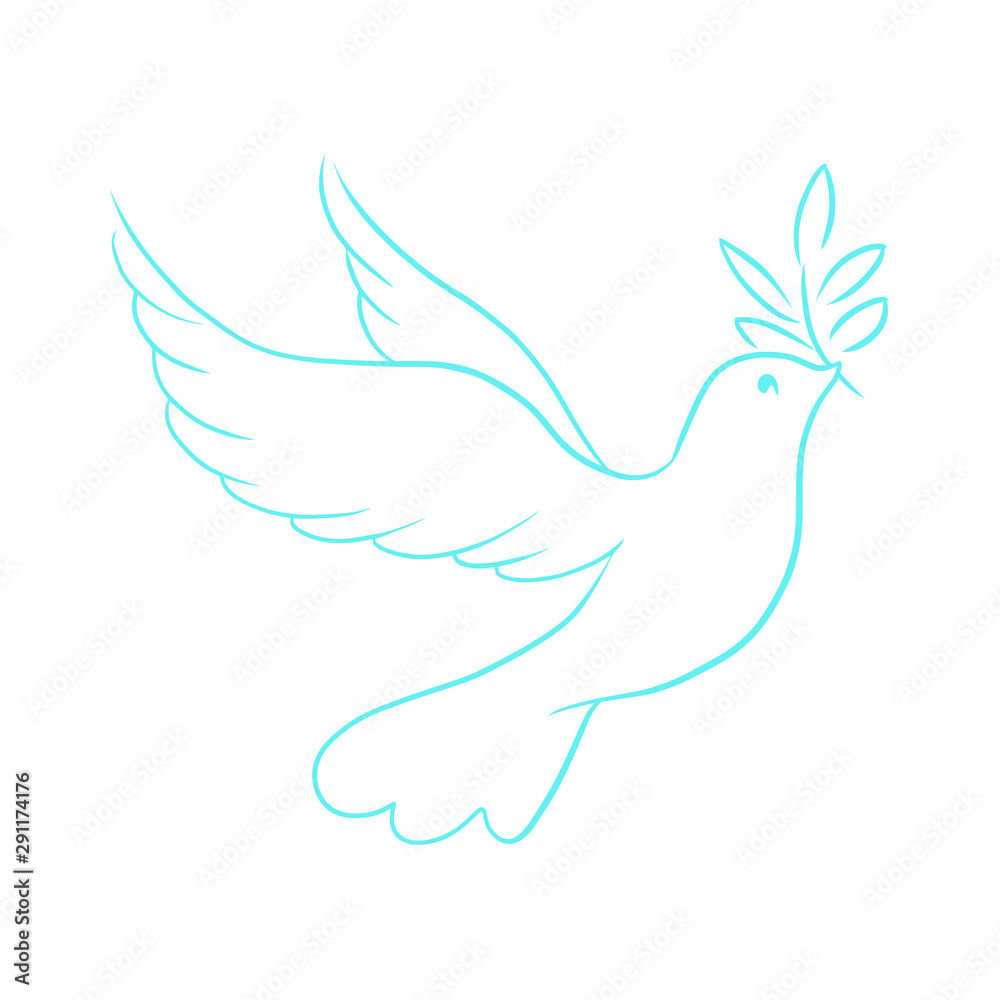 Beautiful, line sketch, dove, bird, vector illustration Beautiful, line sketch, dove, bird, vector illustration