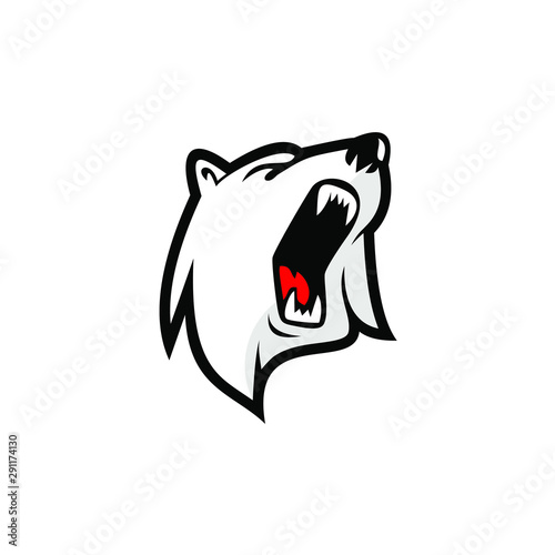 Animal flat illustration of polar bear roaring mascot 