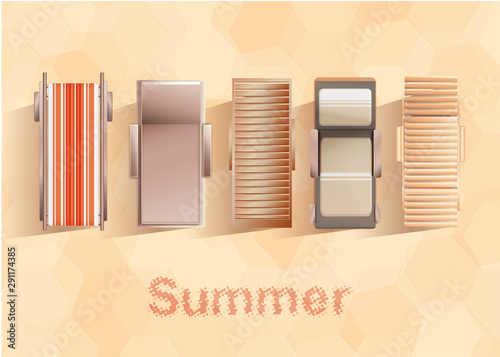 Summer Beach Vector Set - Loungers and Sunbeds Illustration