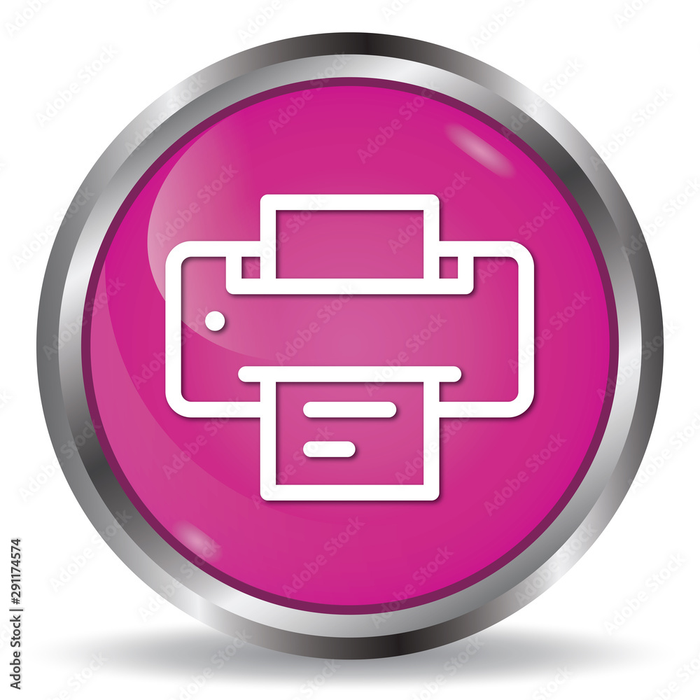 Printer icon pink glossy round button Printer icon pink glossy round button