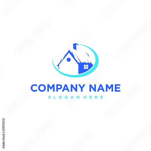simple modern blue creme house icon logo design  idea