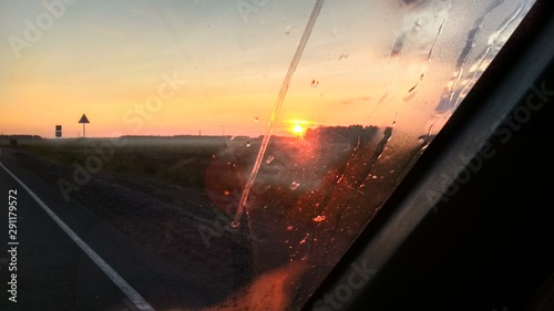 car in sunset