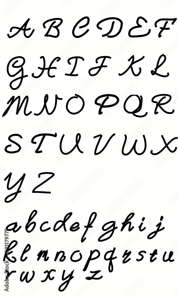 Using text fonts.Hand-drawn alphabet. English alphabets Handwriting ...