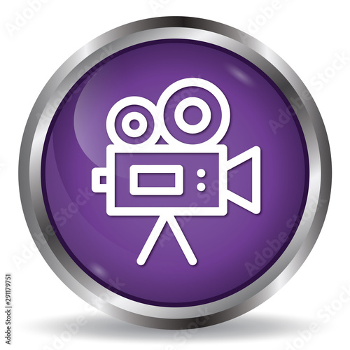 Video camera icon purple glossy round button 