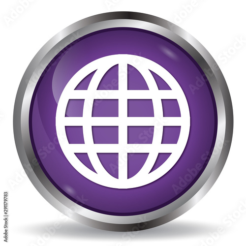 World icon purple glossy round button