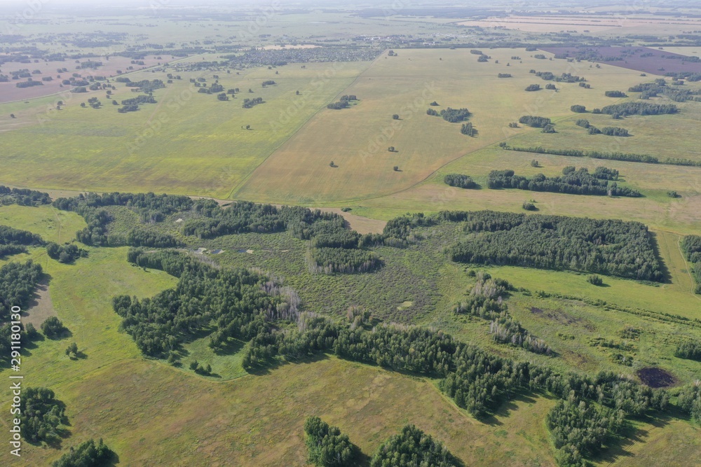 Fototapeta premium fields and forests in summer, aerial view, in the Novosibirsk region, Russia