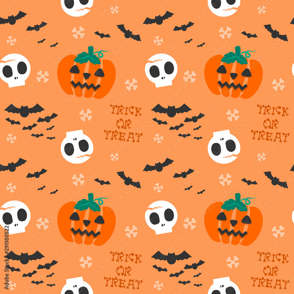 Seamless pattern pumpkin and bones on halloweenday.