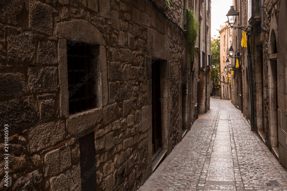 Fototapeta premium Historic center and Jewish quarter of Girona (Spain), one of the best preserved neighborhoods in Spain and Europe.