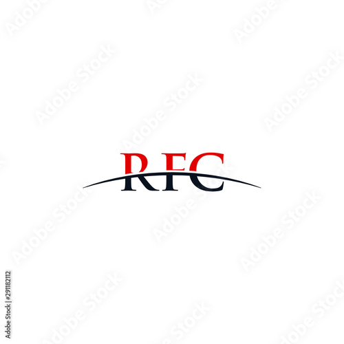 Initial letter RFC, overlapping movement swoosh horizon logo company design inspiration in red and dark blue color vector