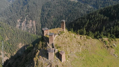Aerial view mountain landscape Georgia Tusheti Omalo