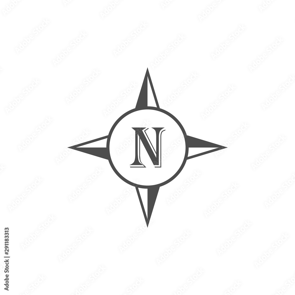 vector illustration letter n with compass logo icon black color vector illustration letter n with compass logo icon black color