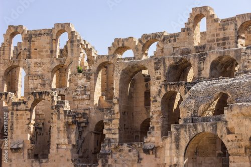 Impressive ancient Roman amphitheater El Jem in Tunisia, Africa,  World Heritage Site, one of the biggest in the world still standing after recent terrorist attack 