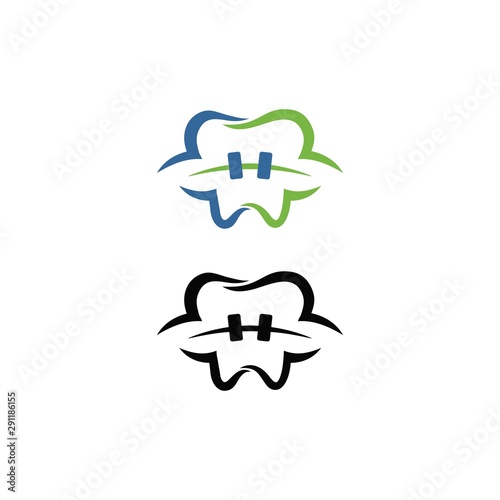 Modern flat dental icon. Simple classic memorable, eye catch, editable color logo  template. for smart phone application and web orthodontic teeth toothpaste use by business and office clinic.