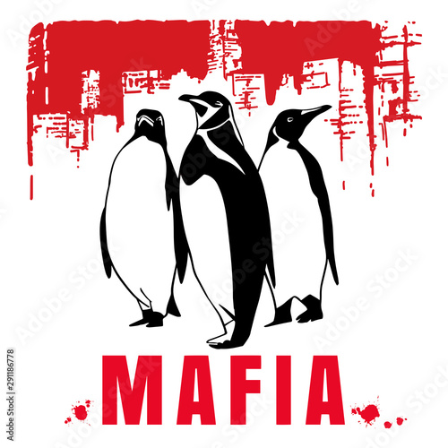 penguin, city, mafia, gang, band, crew, team, group, black, red, vector, isolated, graphic