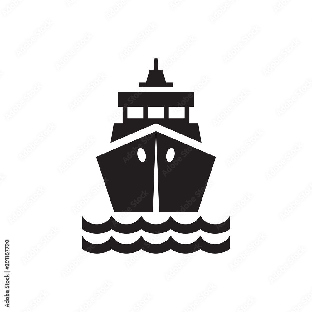 Ship front - black icon design. Marine sail boat transport sign symbol. Vector illustration. Ship front - black icon design. Marine sail boat transport sign symbol. Vector illustration.