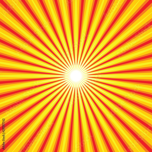 Sunburst background. Bright rays from center composition. Summer sun. Abstract banner with radial lines. Vector illustration. 