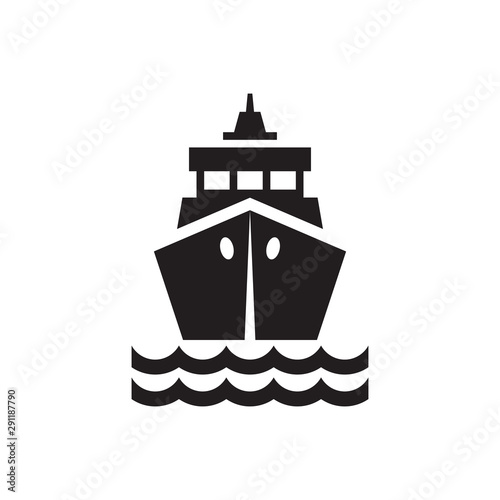 Ship front - black icon design. Marine sail boat transport sign symbol. Vector illustration. 