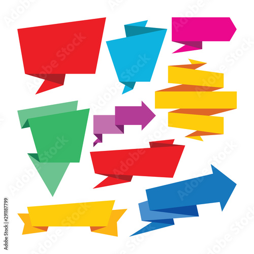 Origami banners set - vector illustration. Creative collection. Abstract geometric message sticker. Concept design. 