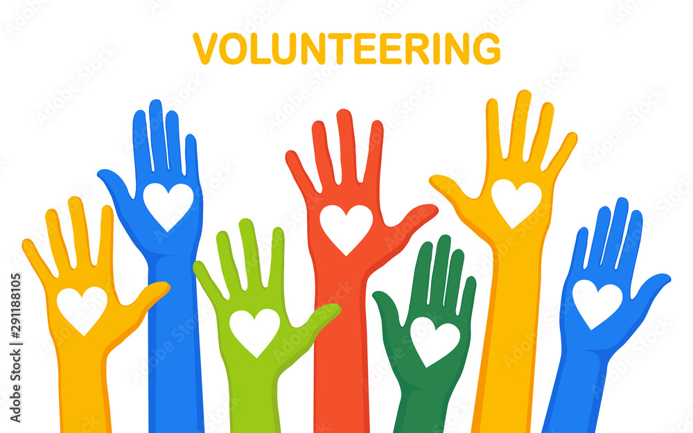 Raised hands with heart isolated on white background. Volunteering, charity, donate blood concept. Thank for care. Vote of crowd. Vector flat design Raised hands with heart isolated on white background. Volunteering, charity, donate blood concept. Thank for care. Vote of crowd. Vector flat design