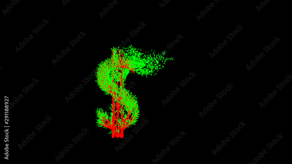 Growing Tree in a shape of a dollar sign. 3D rendering. Growing Tree in a shape of a dollar sign. 3D rendering.