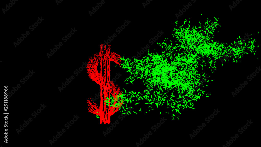Growing Tree in a shape of a dollar sign. 3D rendering.