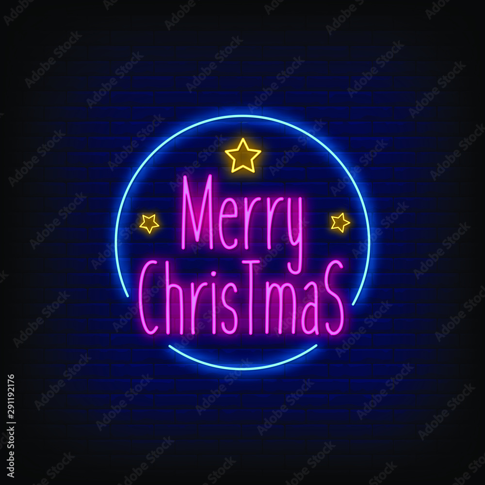 Merry Christmas neon signs style text vector
