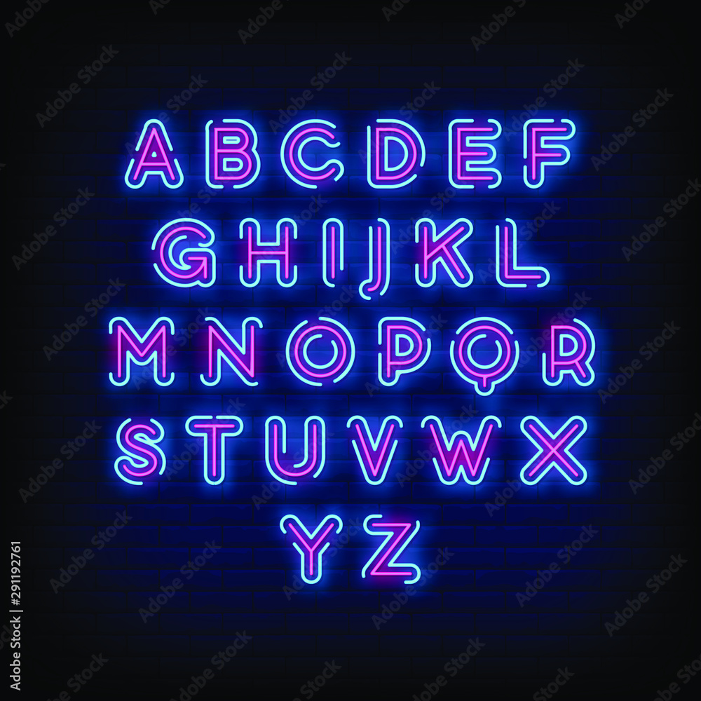 Fototapeta Modern alphabet neon signs