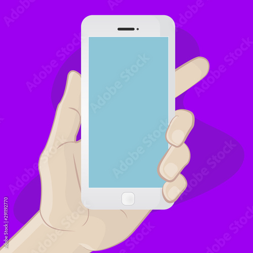 Smartphone in hand on a purple background
