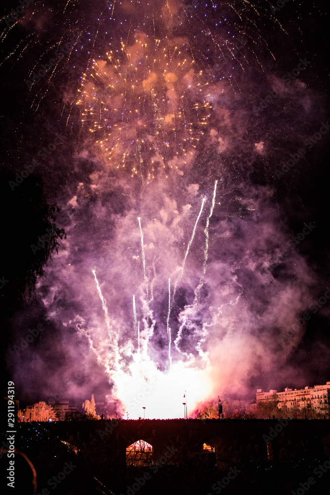 Fototapeta premium fireworks festival in the city at night