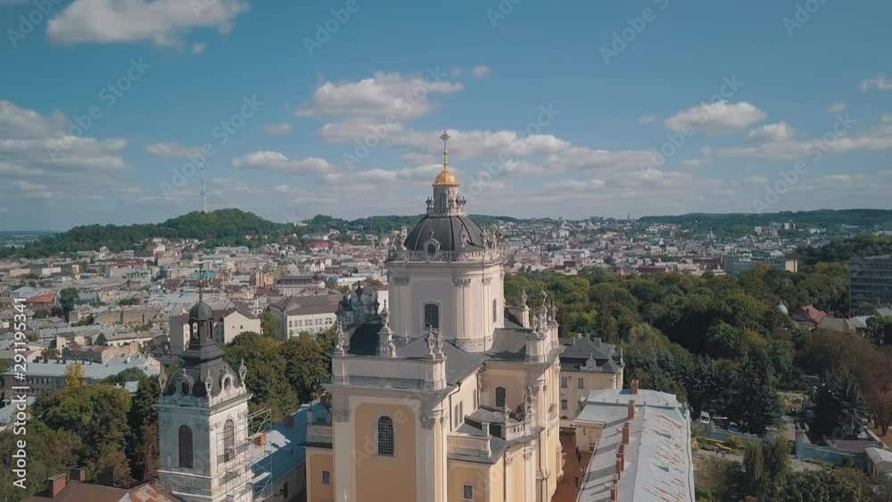 Aerial view of St. Jura St. George's Cathedral church in town Lviv, Ukraine Aerial view of St. Jura St. George's Cathedral church in town Lviv, Ukraine